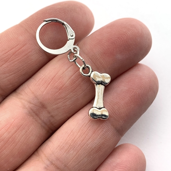 Stainless Steel Hoop Dog Bone Earrings - Picture 3 of 4